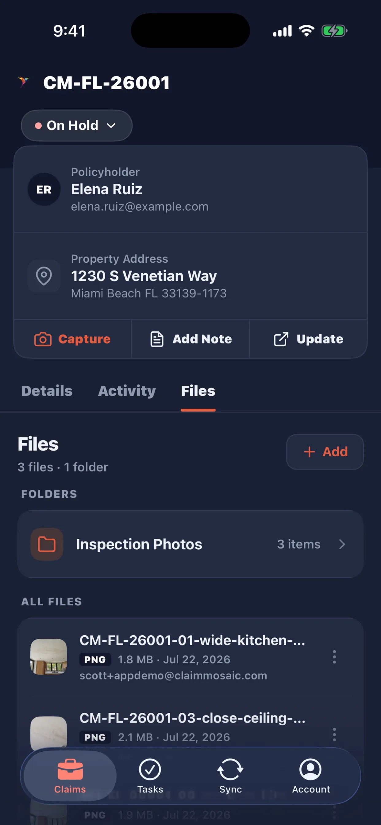 Mobile claim file organization for public adjusters