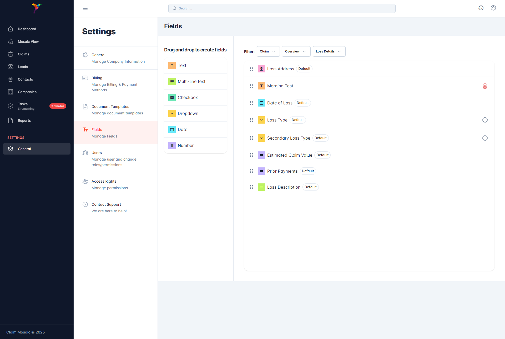 Claim Mosaic Professional tier dashboard
